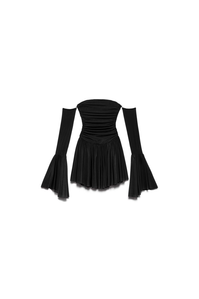 RUFFLE DRESS XENA - Black vinyl
